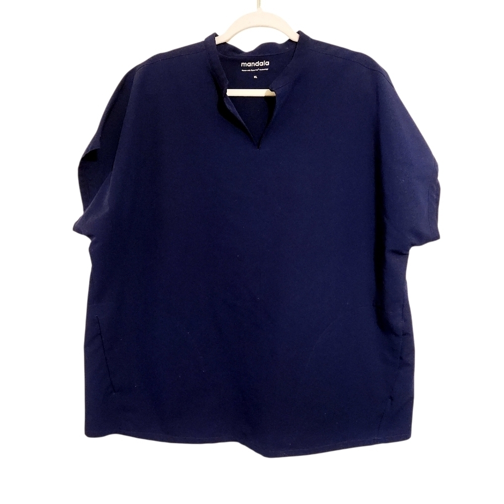 Mandala | Women's Navy Blue V-Neck Mandarin Dolman Scrubs Top (Size XL)